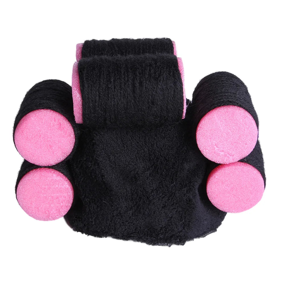 Cat Curler Hat - Adjustable Novelty Pet Headwear with Pink Hair Rollers