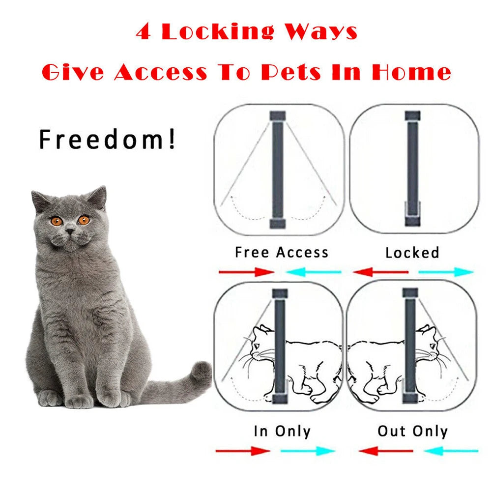 Cat Flap with 4-Way Security Lock - ABS Plastic Pet Door for Cats and Small Pets