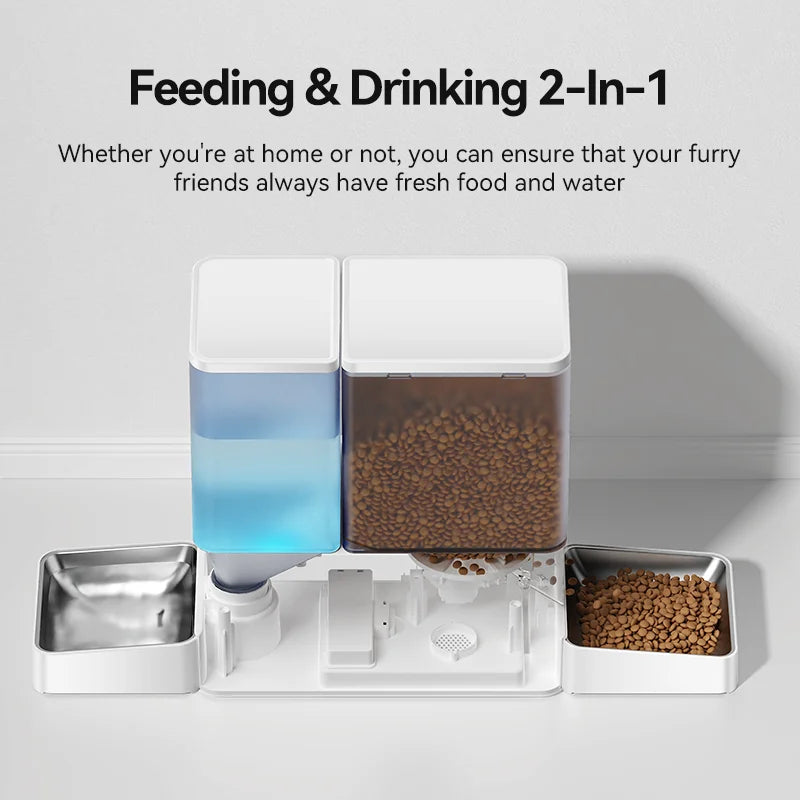 ROJECO 2-in-1 Automatic Cat Feeder & Water Fountain - 5L Food Dispenser & 3.5L Water Bowl with WiFi App Control