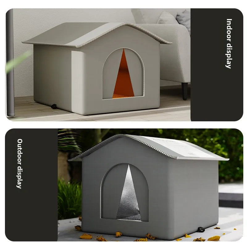 Waterproof Outdoor Cat House - Insulated Shelter with Foldable Washable Plush Bed for Cats