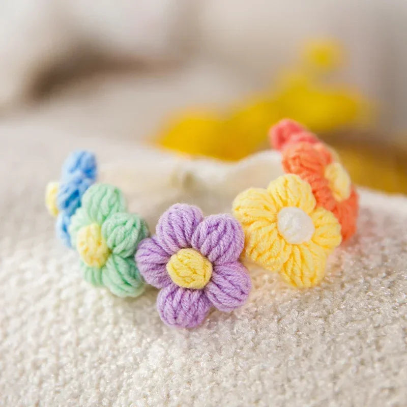 Handmade Crochet Cat Collar – Cotton Flower Bib Bandana