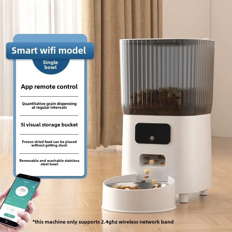 Smart WiFi Cat Feeder with HD Camera - 5L Automatic Pet Food Dispenser with Voice Control & Stainless Steel Bowl