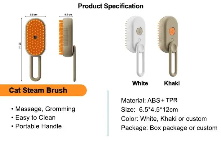 Steam Cat Brush (3-in-1 USB Rechargeable) - Electric Grooming Tool with Massage & Deshedding