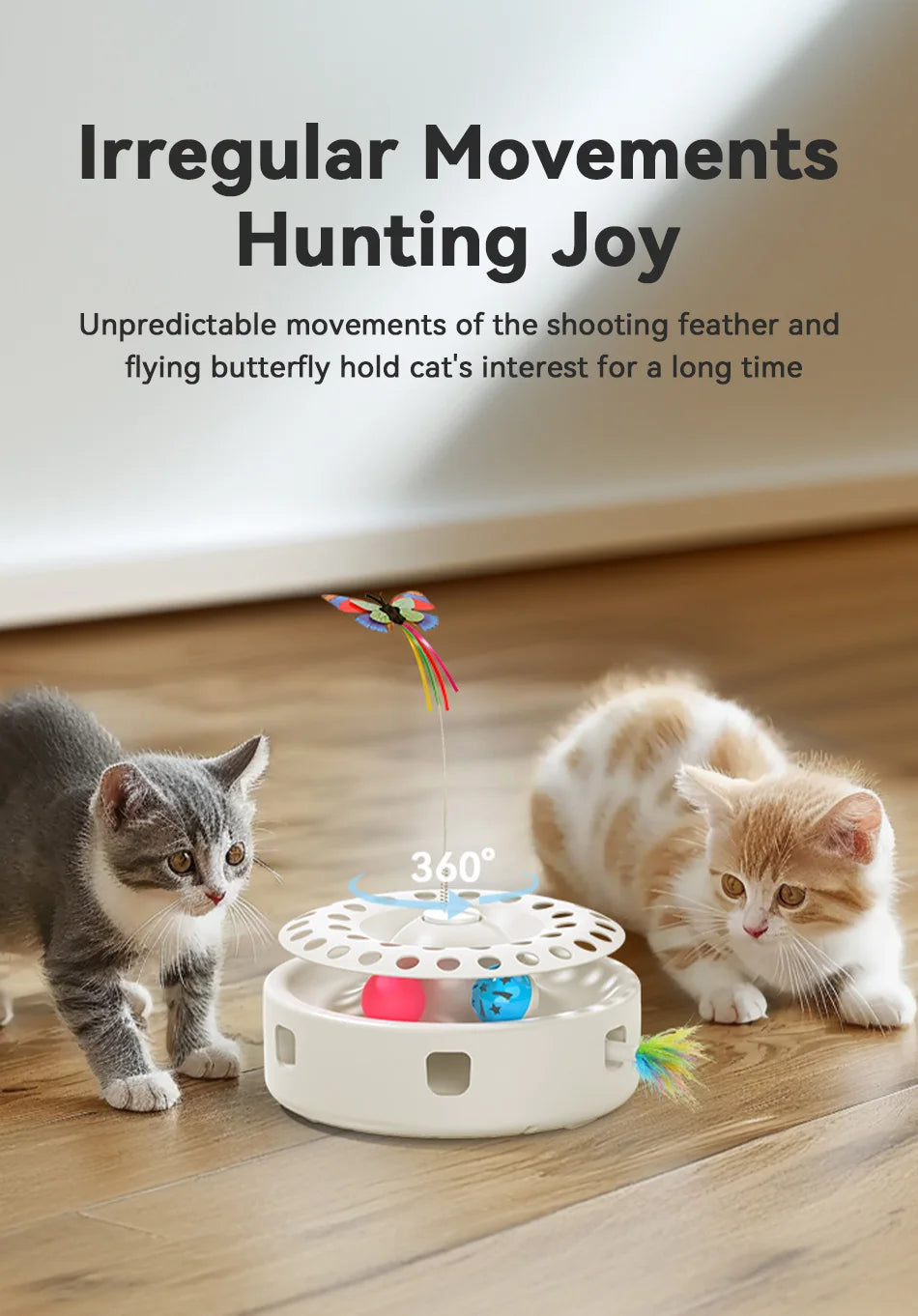 ROJECO 3-in-1 Automatic Interactive Cat Toy - Wireless Feather Teaser with Track Ball & Ambush Play System