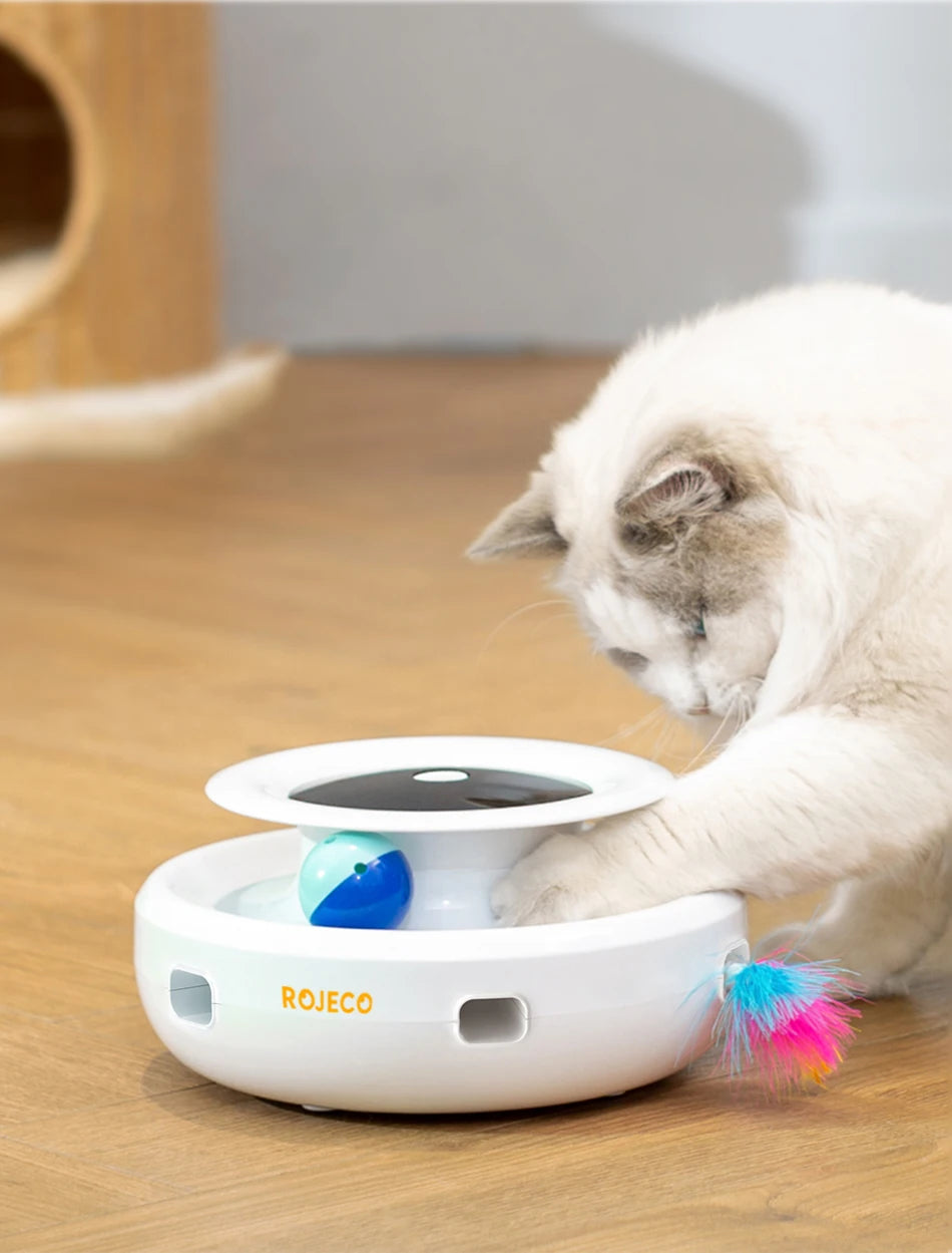 ROJECO 2-in-1 Automatic Toy with Interactive Feather Wand and Ball Launcher - 5 Play Modes for Indoor Cats