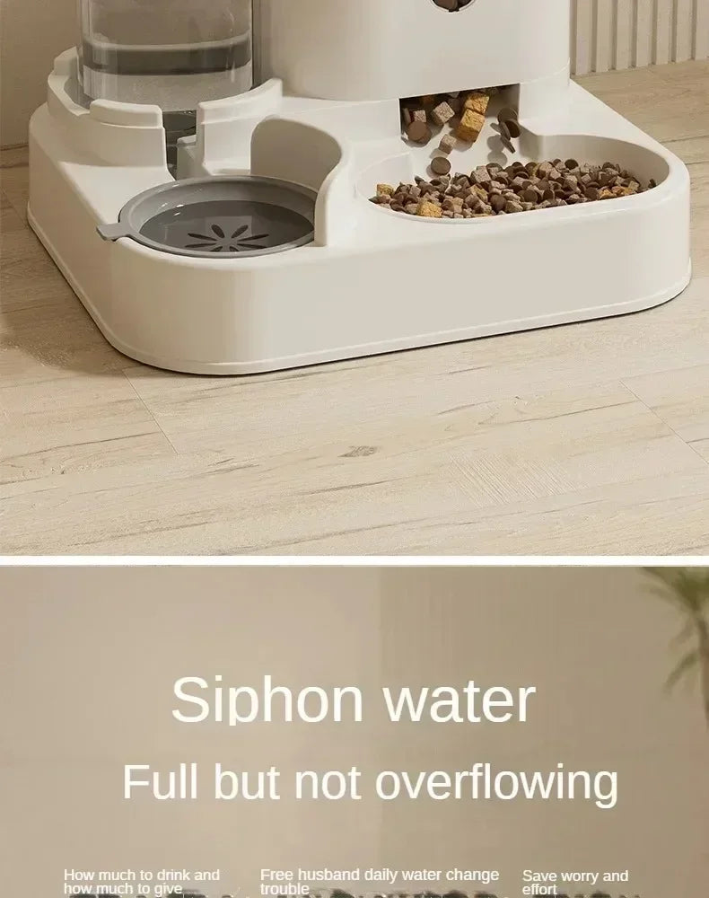 Automatic Cat Feeder and Water Fountain - Gravity-Fed Dual Bowl System with Large Capacity Storage