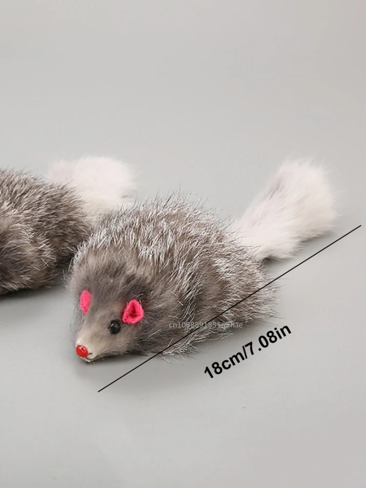 Realistic Mouse Cat Toy with Rabbit Fur - Natural Hunting Play Toy for Cats
