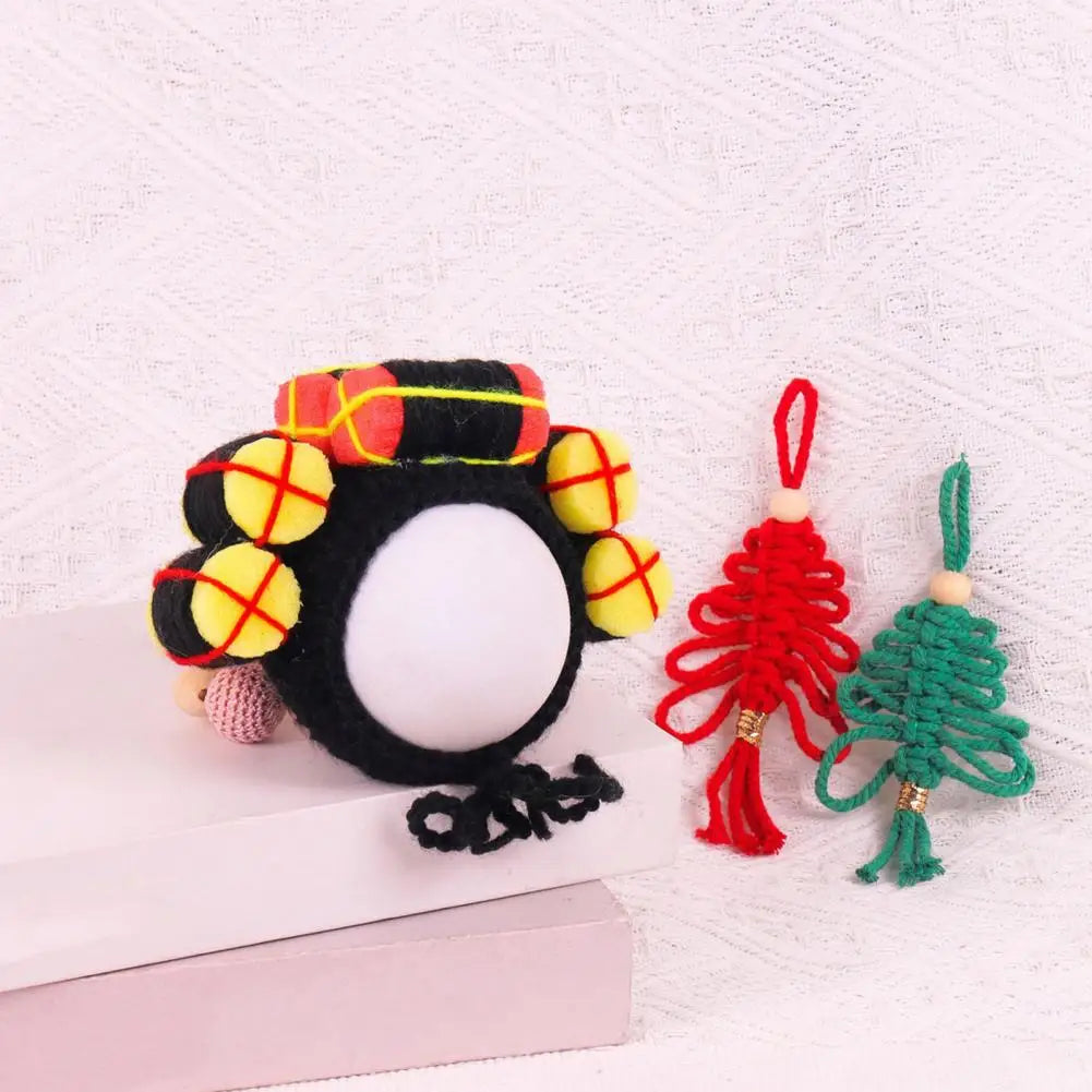 Cat Hat with Hair Rollers - Adjustable Knitted Pet Headdress for Dress-Up and Photography