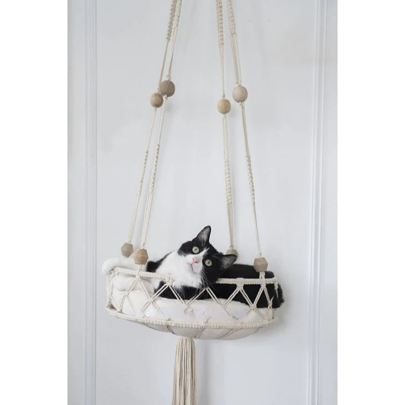 Handwoven Macrame Cat Hammock - Bohemian Cotton Swing Bed for Wall Mounting & Home Décor