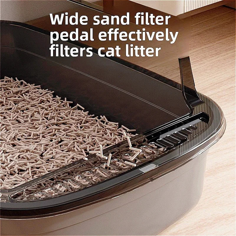 Semi-Enclosed Cat Litter Tray with High Splash Guards & Free Scoop - Easy Clean Open Top Design
