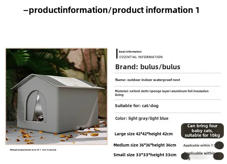 Waterproof Outdoor Cat House - Insulated Shelter with Foldable Washable Plush Bed for Cats