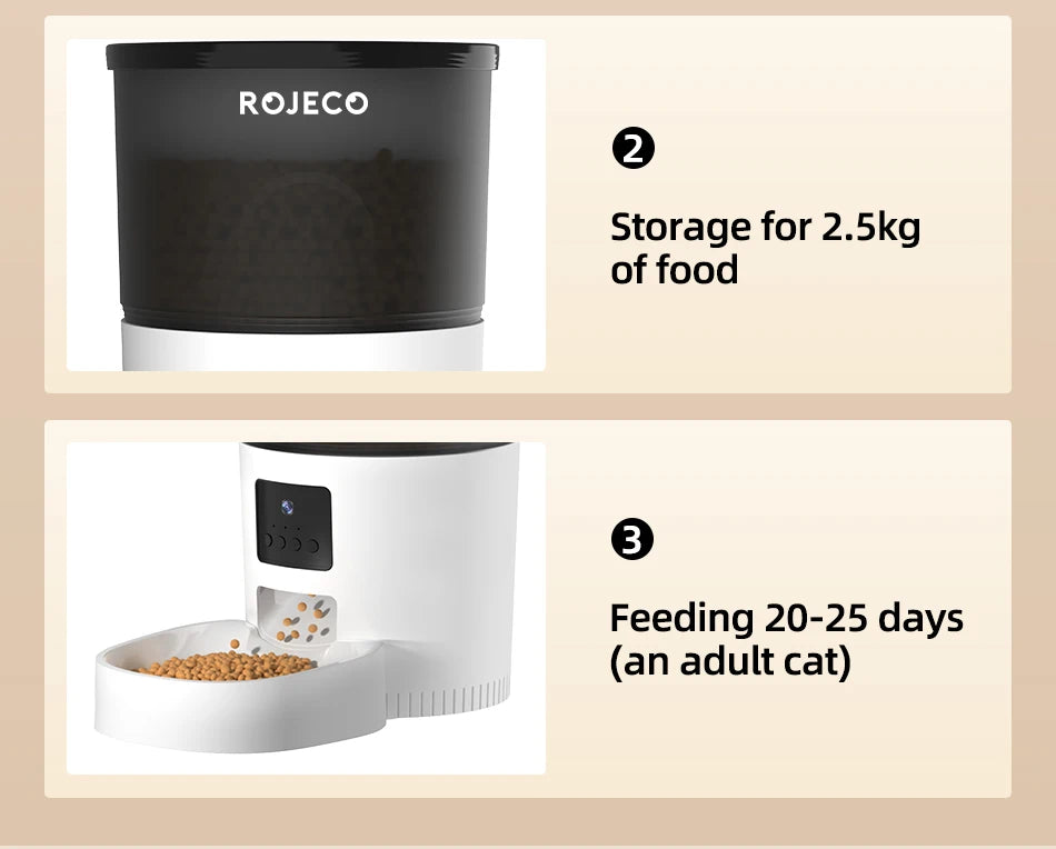 ROJECO Smart Automatic Cat Feeder with Camera - Remote Control Pet Food Dispenser with Voice Recording for Cats and Dogs