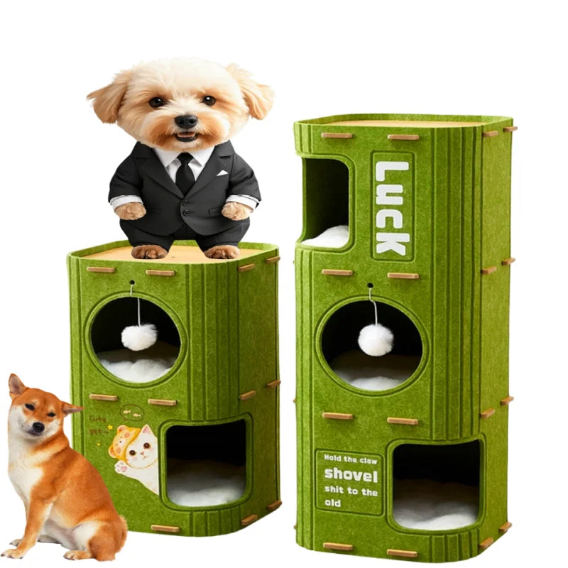 Modular Cat Cave Tower - Multi-Level Felt Hideaway with Tunnel Design for Indoor Cats & Small Dogs
