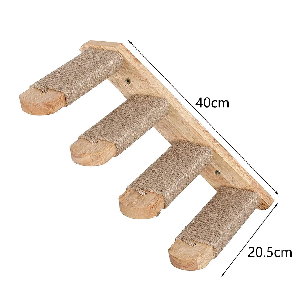 Modular Cat Wall Climbing System - Natural Wood Wall-Mounted Shelves, Steps & Hideaways