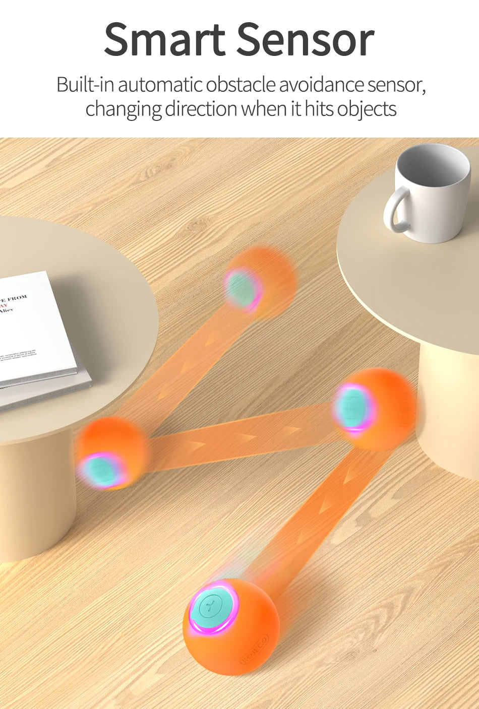 ROJECO Interactive Smart Cat Ball - Self-Rolling Automatic Cat Toy with LED Lights