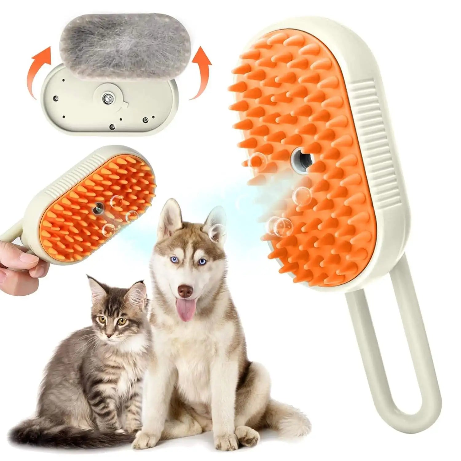 Steam Cat Brush (3-in-1 USB Rechargeable) - Electric Grooming Tool with Massage & Deshedding