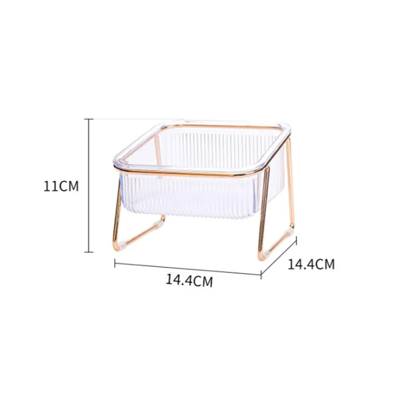 Elevated Double Cat Bowl Set - Transparent Bowls with Golden Stand & Ergonomic Design