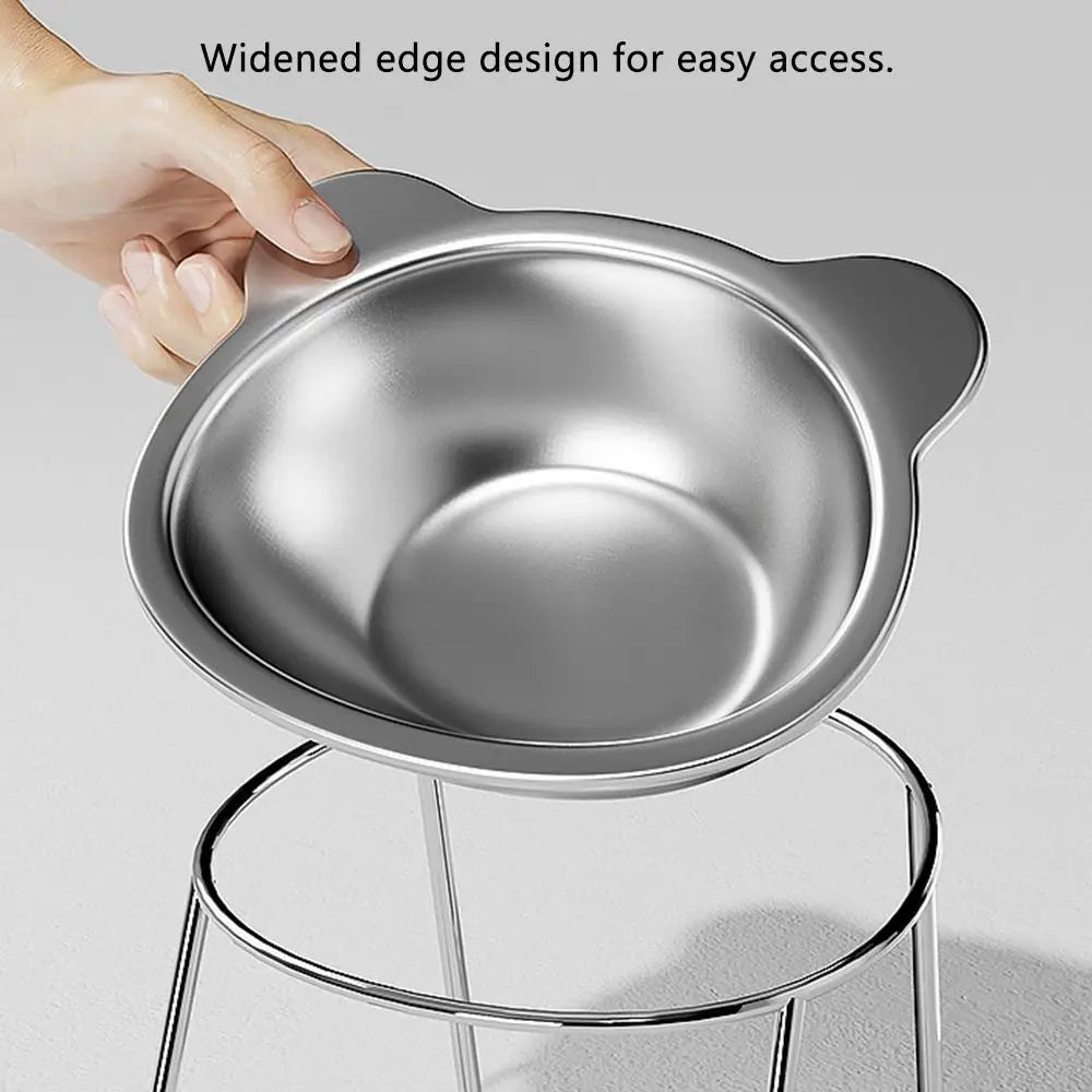 Elevated Cat Bowl with 15° Tilt – Stainless Steel Raised Feeder with Neck Support for Comfortable Feeding