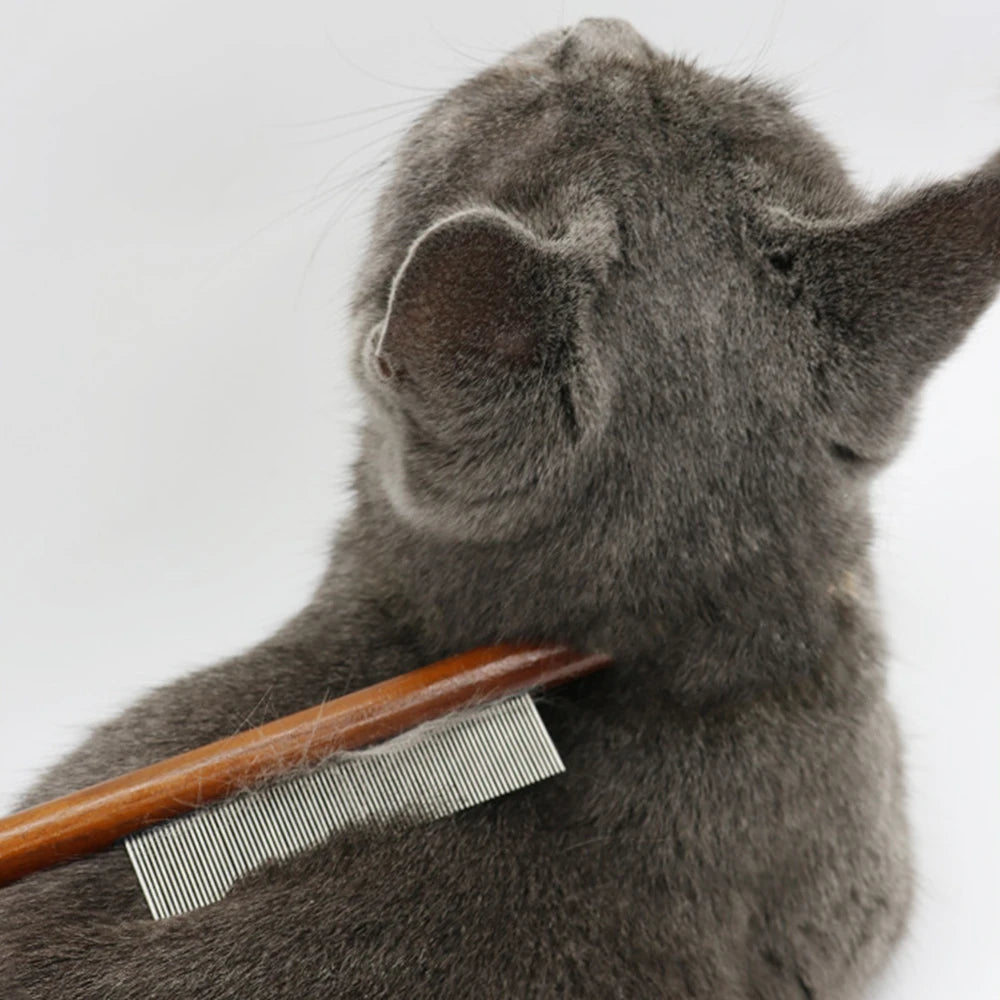 Professional Wooden Pet Grooming Comb - Fine-Tooth Dematting Tool for Long-Haired Cats & Dogs