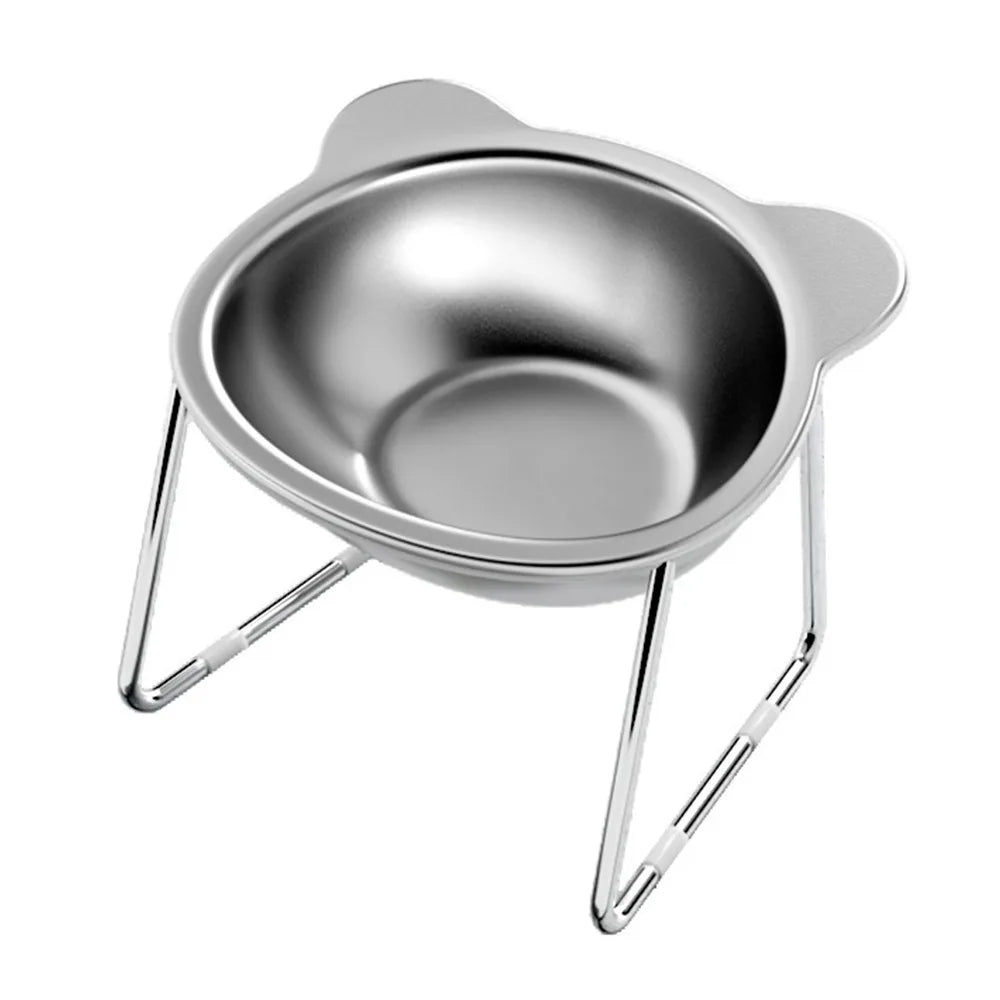 Elevated Cat Bowl with 15° Tilt – Stainless Steel Raised Feeder with Neck Support for Comfortable Feeding