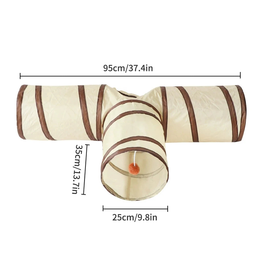 3-Way Cat Tunnel with Play Ball - Collapsible Interactive Toy for Indoor Cats