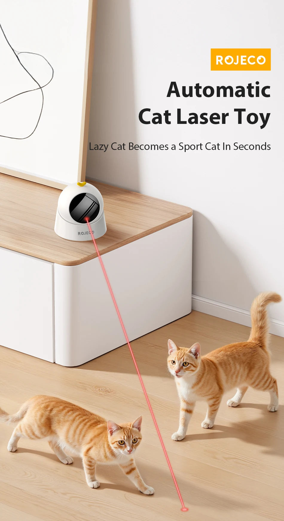 ROJECO Automatic Interactive Laser Toy for Cats - Adjustable Electric Indoor Cat Teaser with Smart Motion