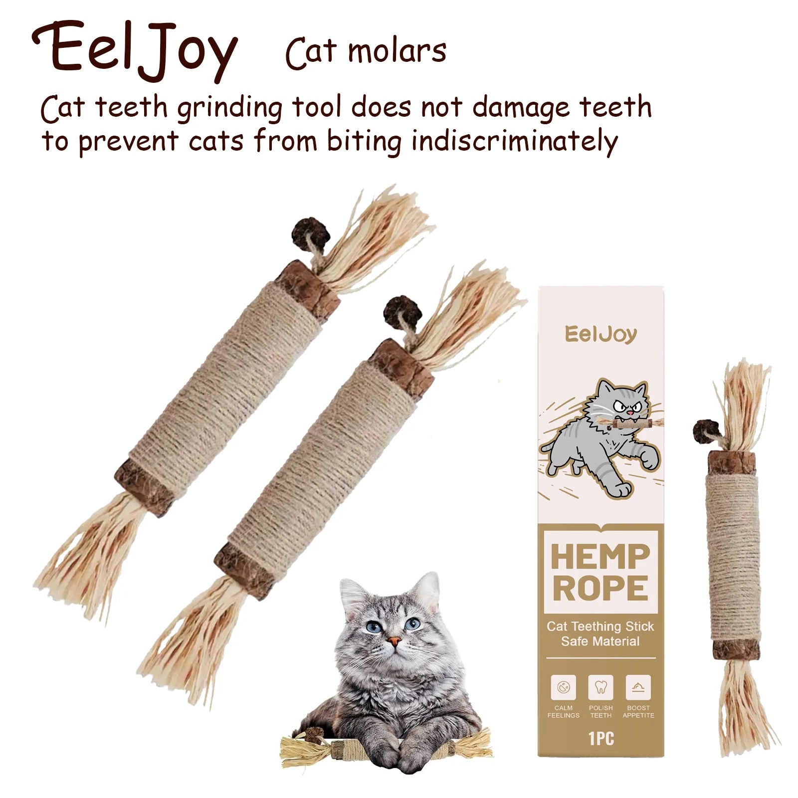 EelJoy Cat Dental Chew Stick - Natural Hemp Rope Teeth Grinding Toy