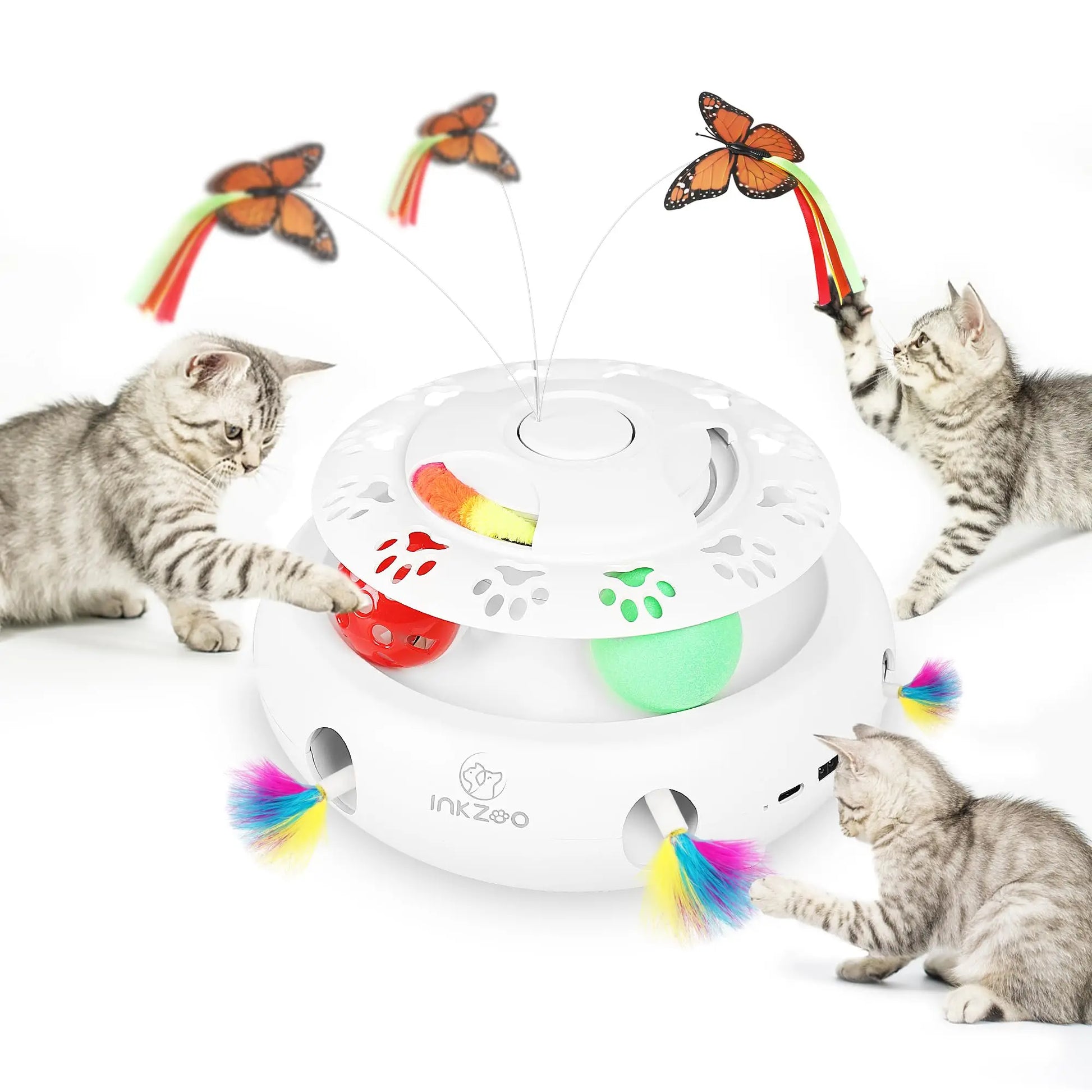 INKZOO Interactive Whack-A-Mole Cat Toy - 7-Hole Automatic Feather Toy for Indoor Cats and Kittens