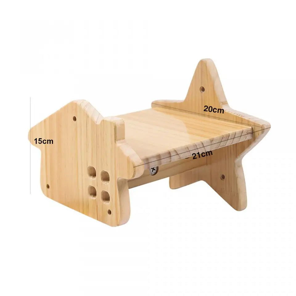 Wooden Cat Wall Climbing System - Modular Shelves & Scratching Posts with Sisal Rope
