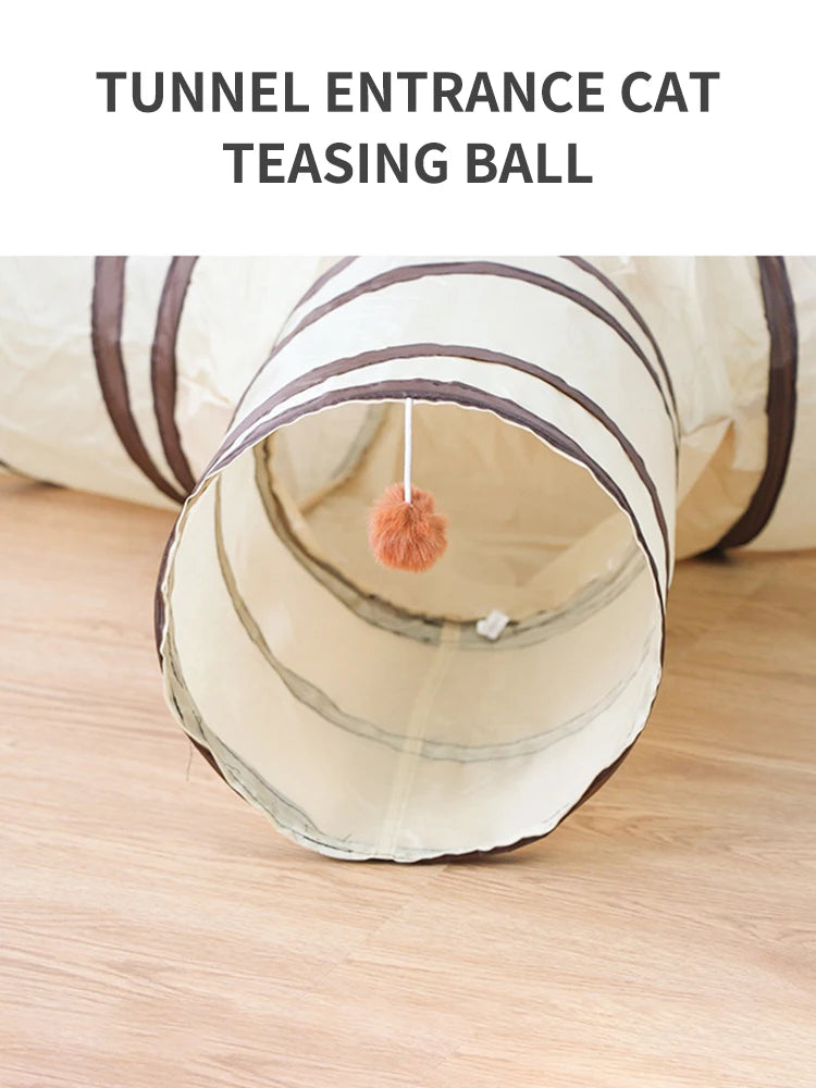 3-Way Cat Tunnel with Play Ball - Collapsible Interactive Toy for Indoor Cats
