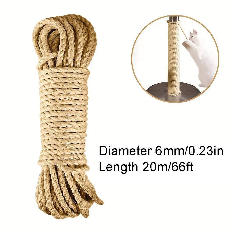 Natural Sisal Rope for Cat Scratching Posts - 10m/20m/50m DIY Cat Scratcher Repair & Furniture Protection