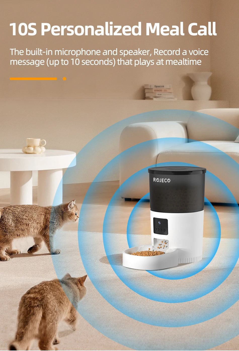 ROJECO Smart Automatic Cat Feeder with Camera - Remote Control Pet Food Dispenser with Voice Recording for Cats and Dogs