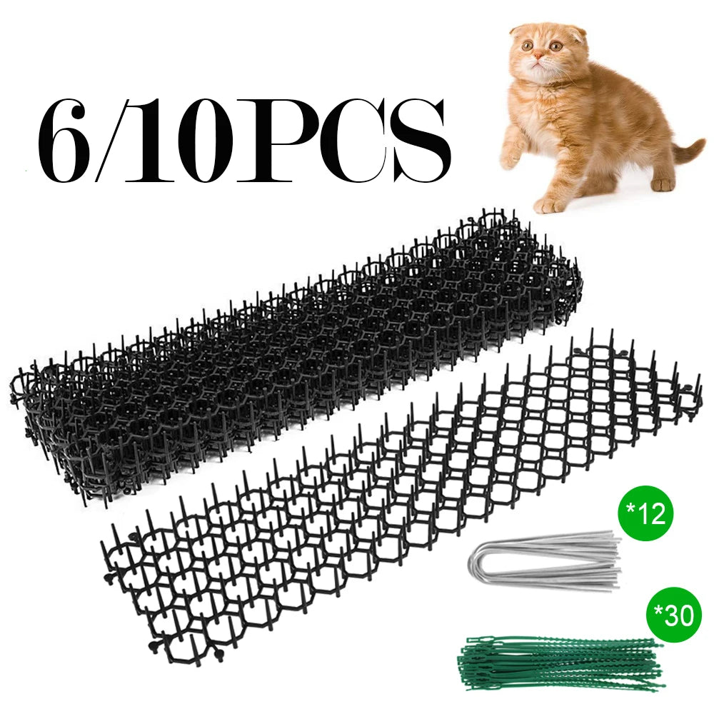Cat Deterrent Mats - Pack of 6/10 Prickle Strips with Ground Pegs for Garden & Furniture Protection