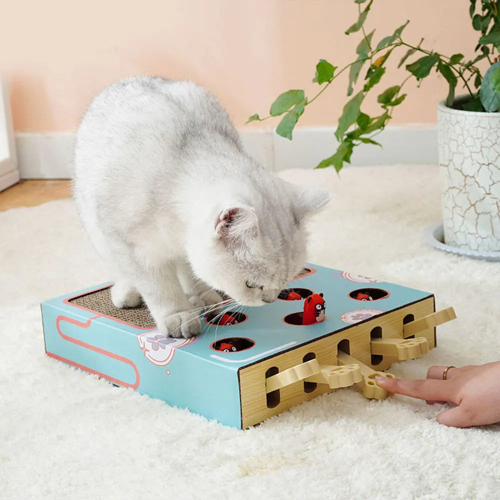 Interactive Whack-a-Mole Cat Scratching Board - Multi-Function Puzzle Toy with Claw Care