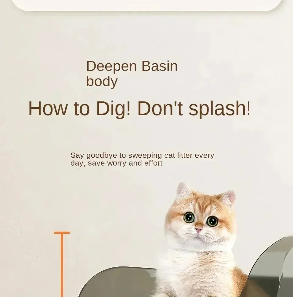 Semi-Enclosed Cat Litter Tray with High Splash Guards & Free Scoop - Easy Clean Open Top Design