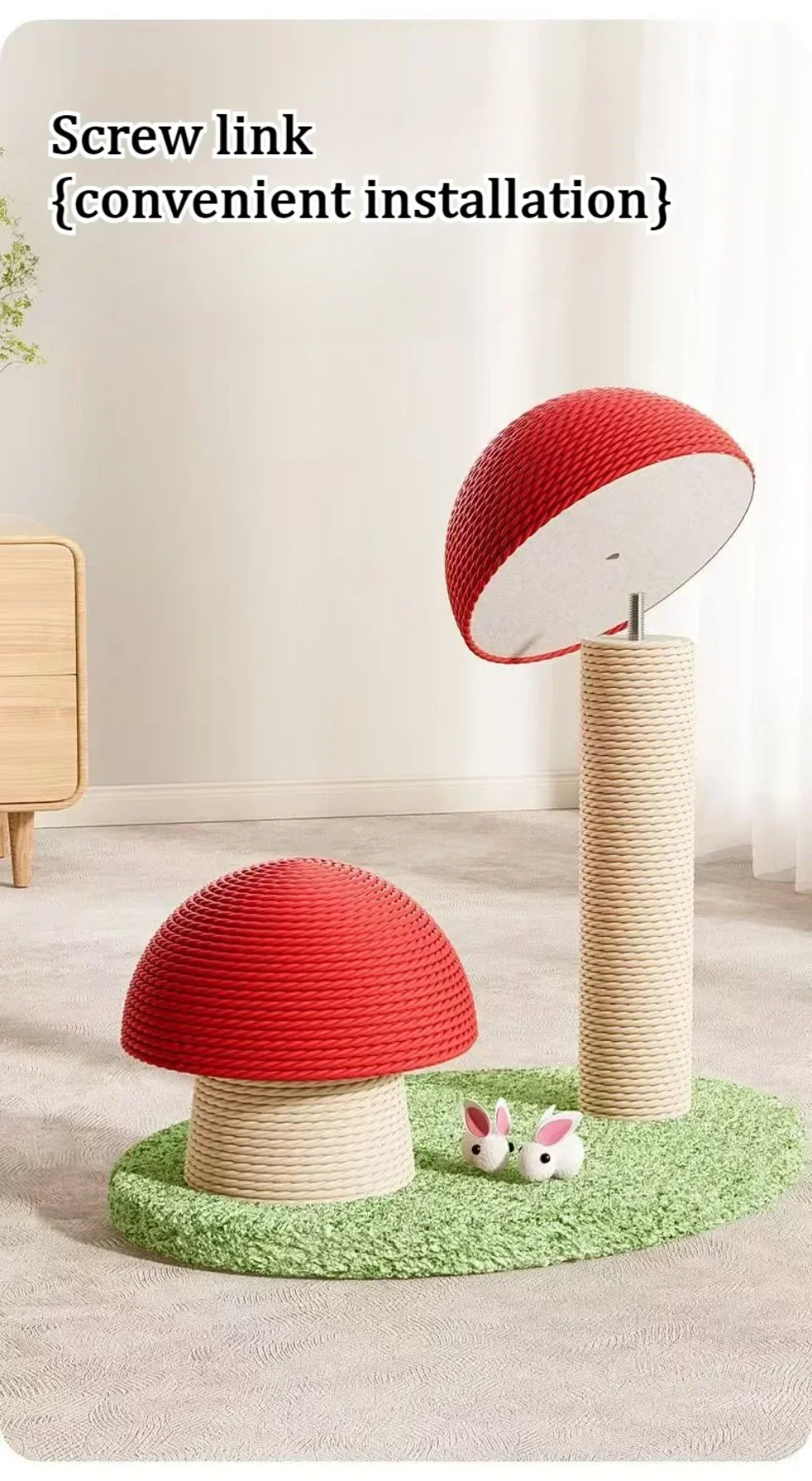 Red Mushroom Cat Scratching Post - Sisal Climbing Tower with Natural Rope Wrapping