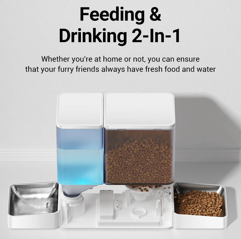 ROJECO 2-in-1 Automatic Cat Feeder & Water Fountain - 5L Food Dispenser & 3.5L Water Bowl with WiFi App Control