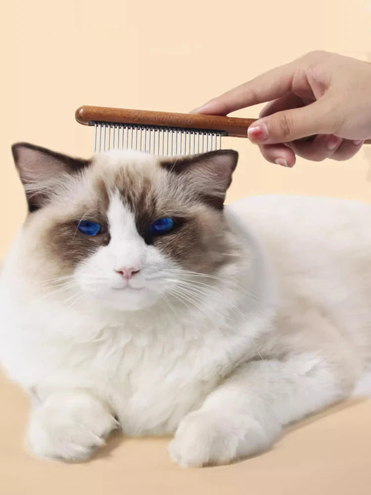 Professional Wooden Pet Grooming Comb - Fine-Tooth Dematting Tool for Long-Haired Cats & Dogs
