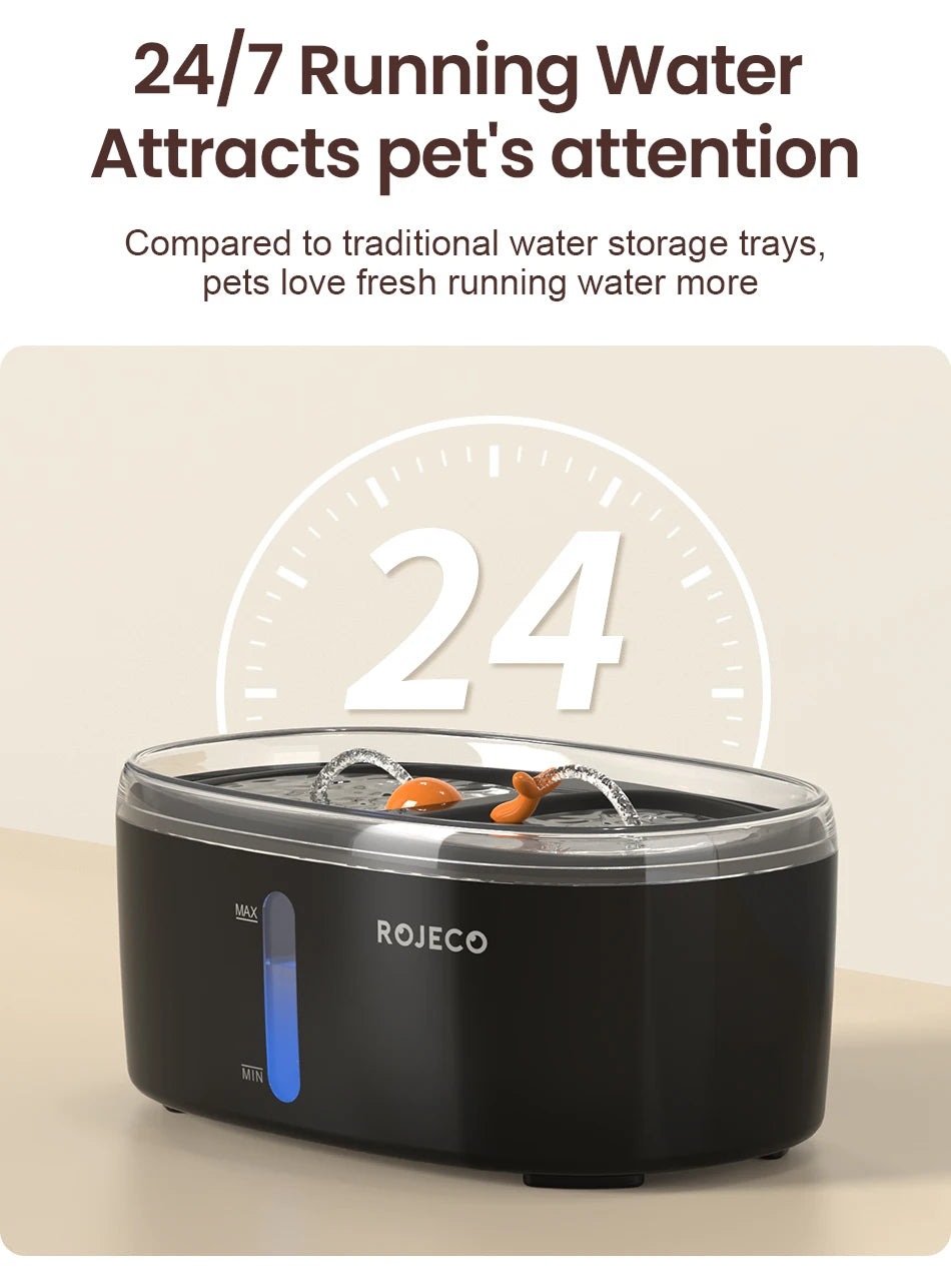ROJECO 2.5L Automatic Cat Water Fountain - Dual Bowl Wireless Pet Drinking Fountain with Ultra-Quiet Pump for Cats or Small Dogs