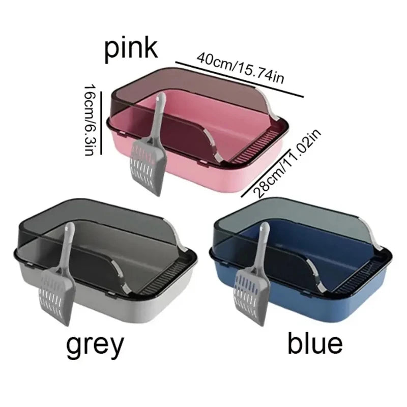 Semi-Enclosed Cat Litter Box with Scoop - Easy-Clean Double Layer Tray for Kittens & Small Pets