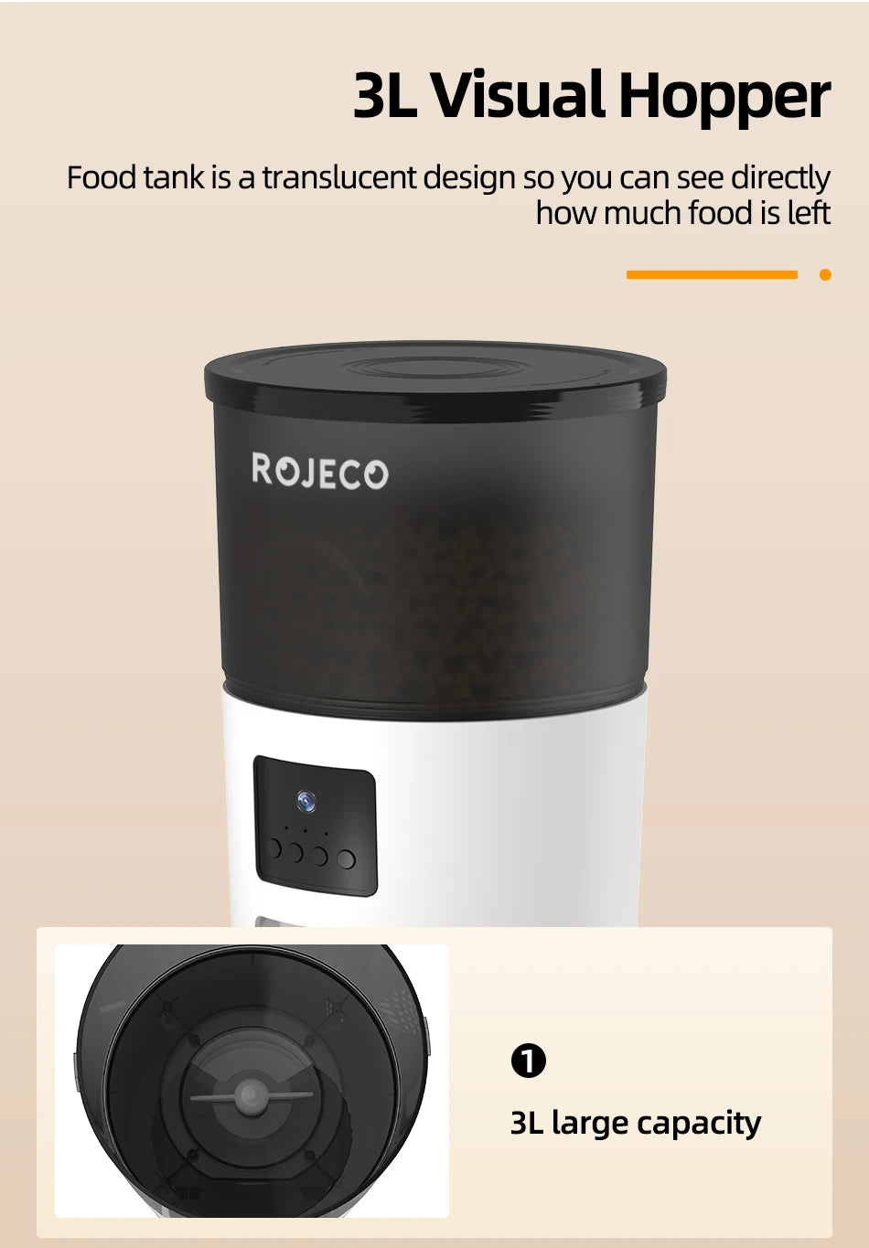 ROJECO Smart Automatic Cat Feeder with Camera - Remote Control Pet Food Dispenser with Voice Recording for Cats and Dogs