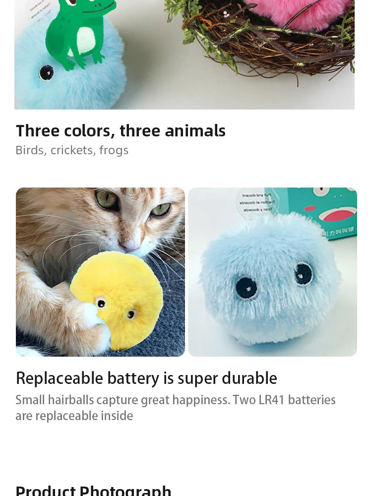Smart Interactive Cat Balls - Touch-Activated Sound Toys with Realistic Animal Noises & Catnip Compartment