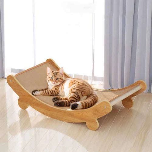 160° Curved Cat Scratcher & Sleeping Bed - Premium Wooden Hammock with Detachable Sisal Pad