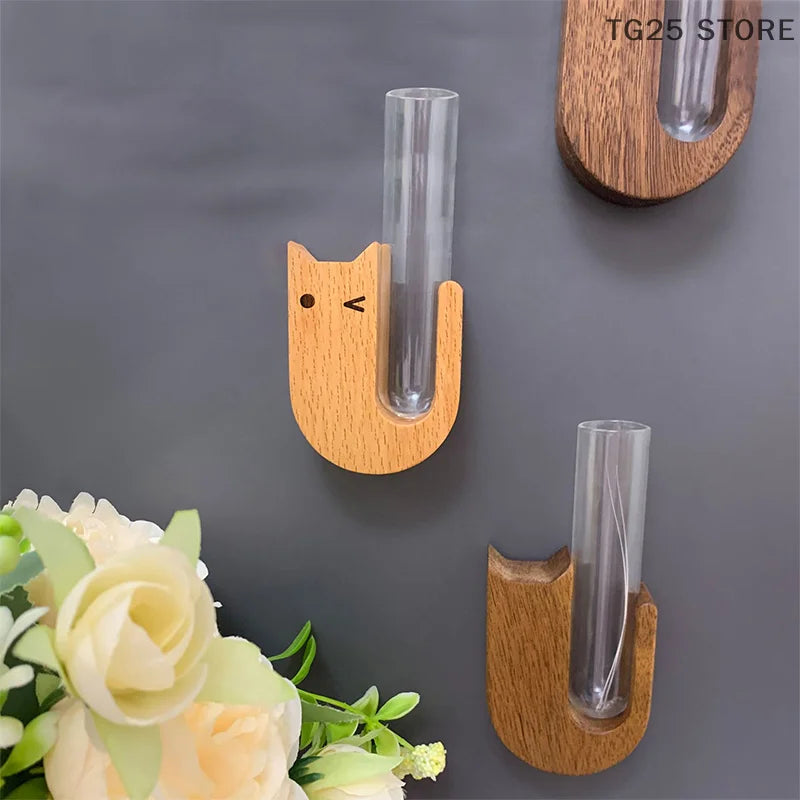 Cat Whisker Keepsake Vase - Wooden & Glass Fridge Magnet Display for Treasured Pet Memories