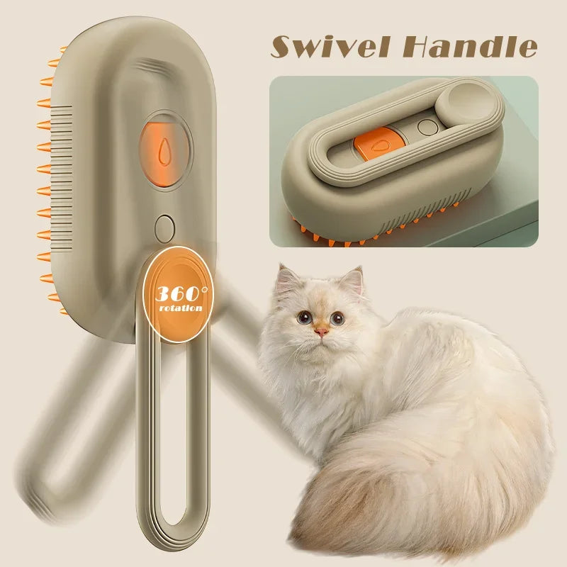 Steam Cat Brush (3-in-1 USB Rechargeable) - Electric Grooming Tool with Massage & Deshedding