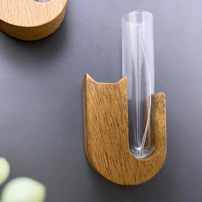 Cat Whisker Keepsake Vase - Wooden & Glass Fridge Magnet Display for Treasured Pet Memories