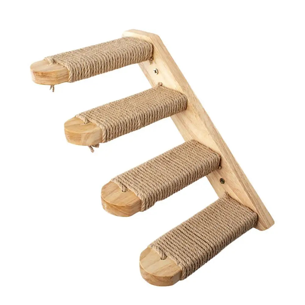 Modular Wall-Mounted Cat Climbing System - Wooden Cat Tree Shelves with Hammocks & Scratching Posts