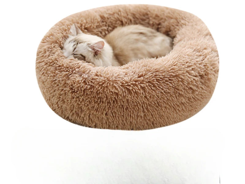 Luxurious Round Plush Cat Bed - Cosy Donut Design with Removable Washable Cover
