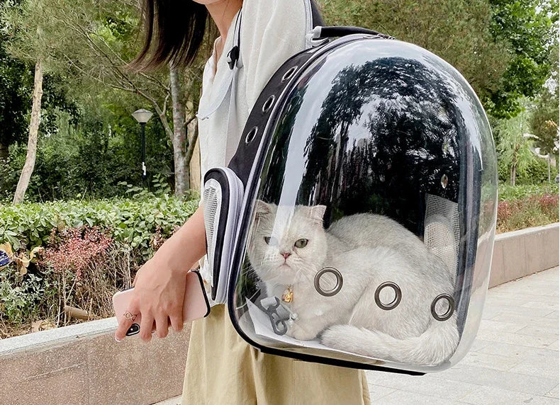 Transparent Space Capsule Cat Backpack - Breathable Pet Carrier with Panoramic Window & Ventilation System