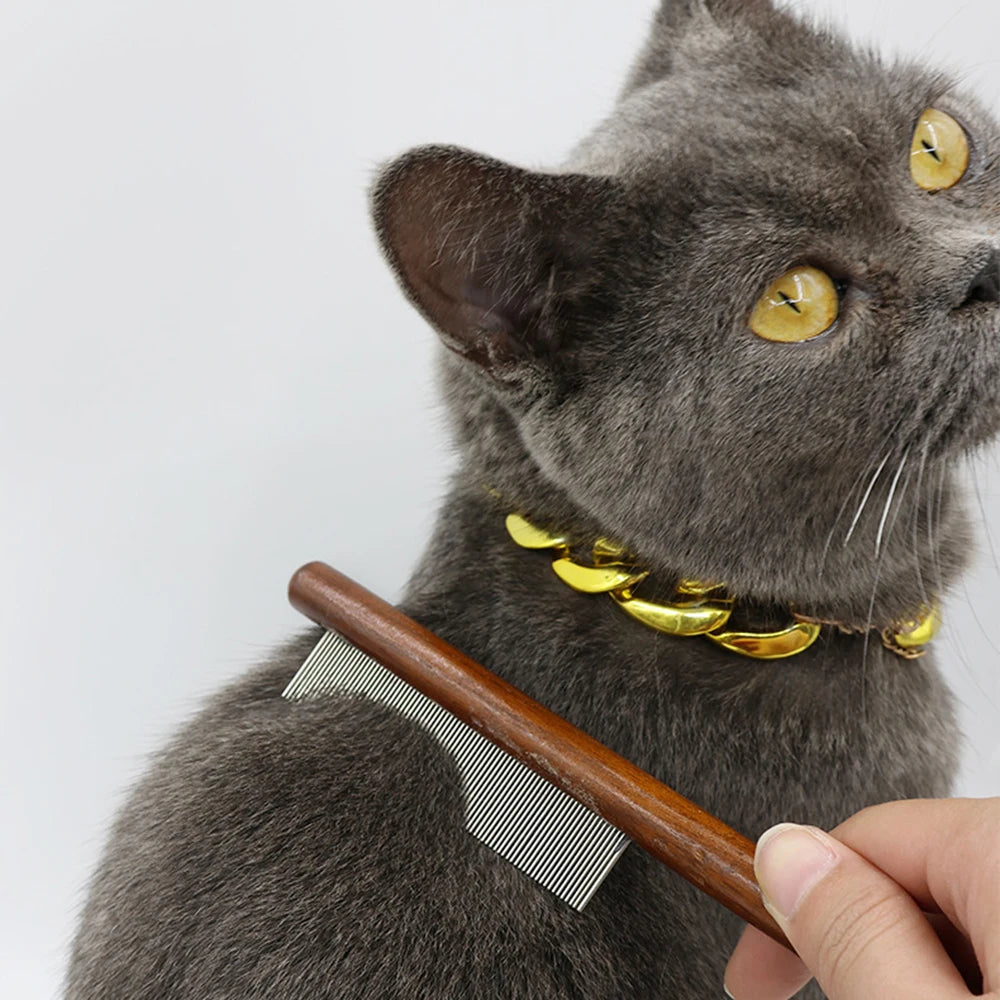 Professional Wooden Pet Grooming Comb - Fine-Tooth Dematting Tool for Long-Haired Cats & Dogs